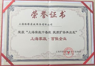 橋緣榮譽(yù)(2018-2020) 上海、江蘇家政 榮譽(yù)證書獎(jiǎng)牌 獎(jiǎng)?wù)陋?jiǎng)杯 獎(jiǎng)勵(lì)證書 企業(yè)榮譽(yù) 稱號(hào) 橋緣公司取得的榮譽(yù)